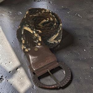 New Boho Women’s Braided/Woven Leather Belt Made in Italy & Metallic Accents L